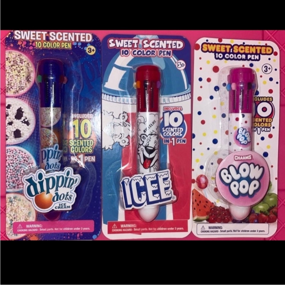 SWEET SCENTED 10 COLOR PEN
3-COUNT
1-dippin' dots ice cream
1-Blow Pop
1-ICEE